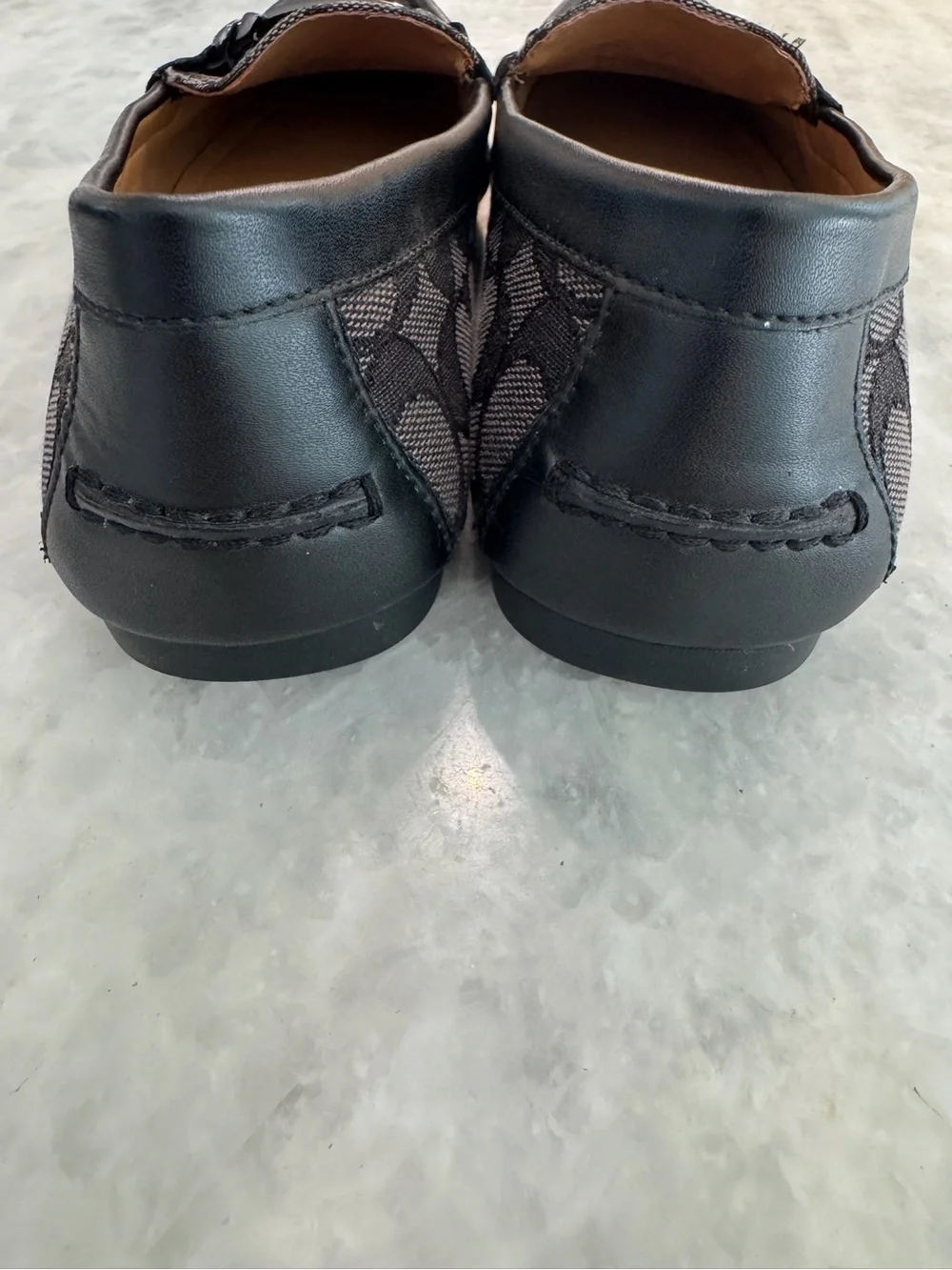 Coach Brown Signature C Gunmetal Chain-Trim Loafers